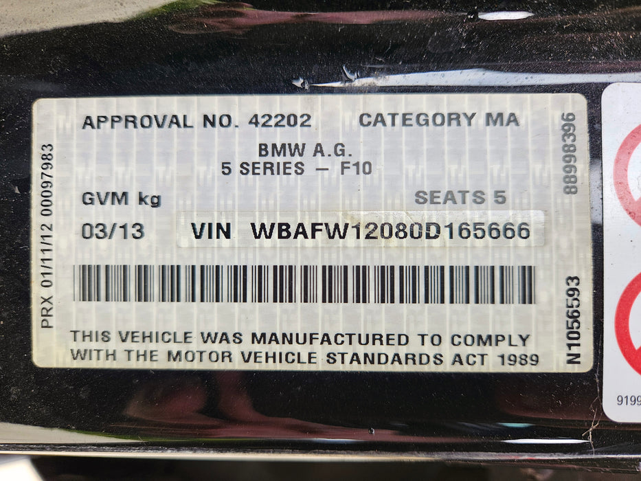 S3086 5' F10 Sedan 520d N47N AUTO 2013/01