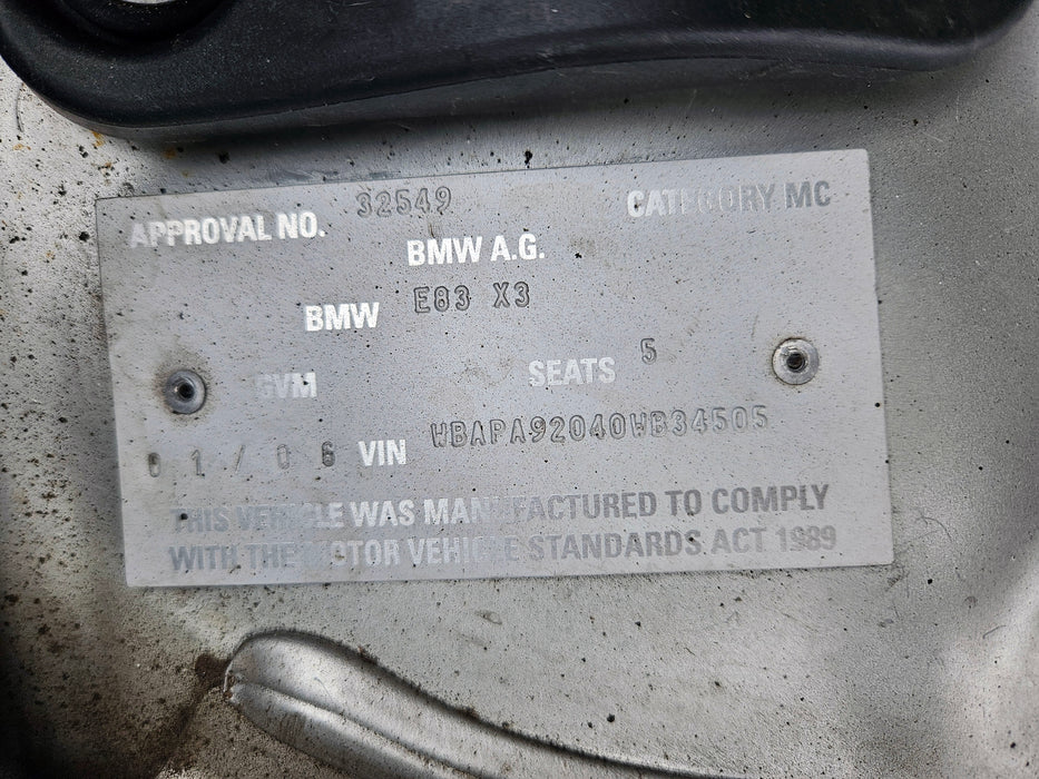 S2939 E83 X3 SUV 3.0i M54 AUTO 2004/09