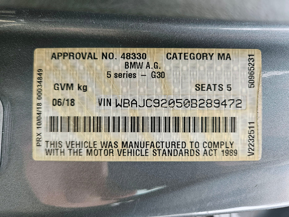 S3274 5' G30 Sedan 530d B57 AUTO 2018/01