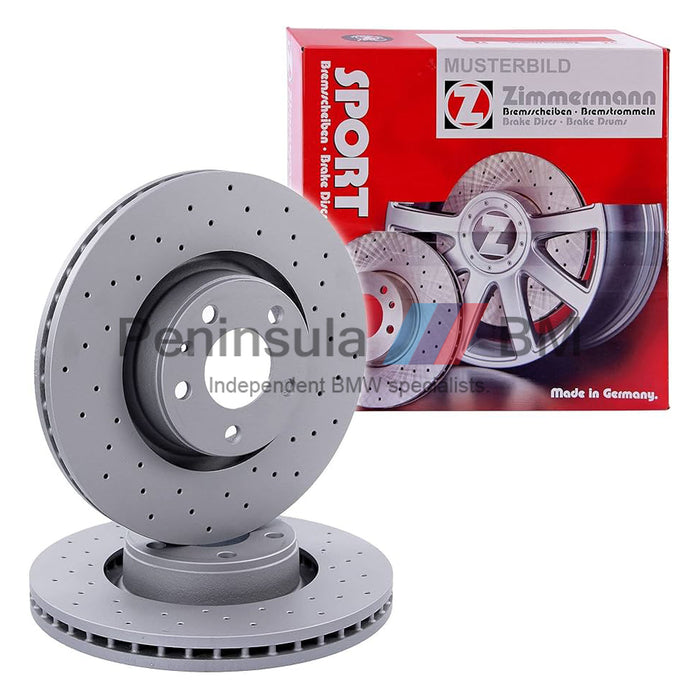 BMW Brake Disc Front Ventilated Cross Drilled E90 F20 F30 E84 ZIMMERMANN 34116774875 34116792219
