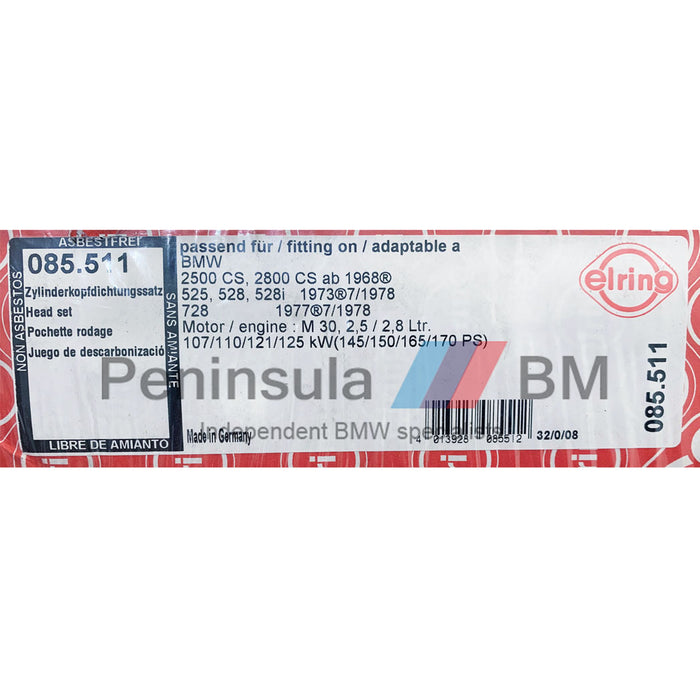 BMW Gasket Cylinder Head VRS Set E12 528i E23 ELRING 11129065636 11121266198