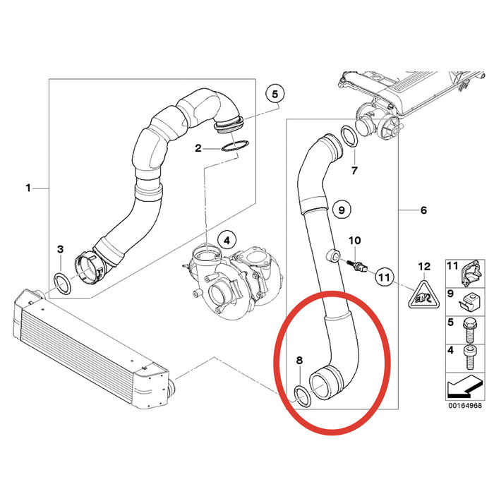BMW Turbo Intercooler Charge Air Line Lower Hose Repair Kit 11617799395