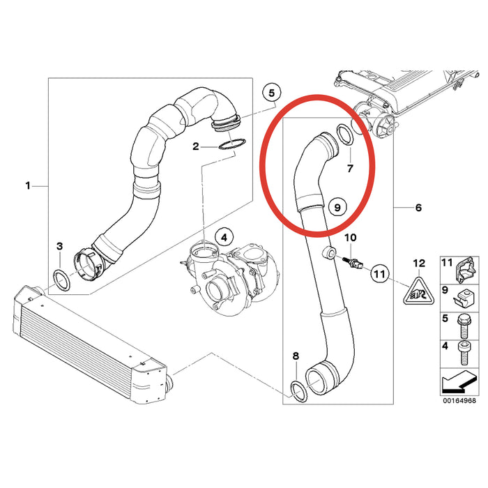 BMW Turbo Intercooler Charge Air  Line Upper Hose Repair Kit 11617799395